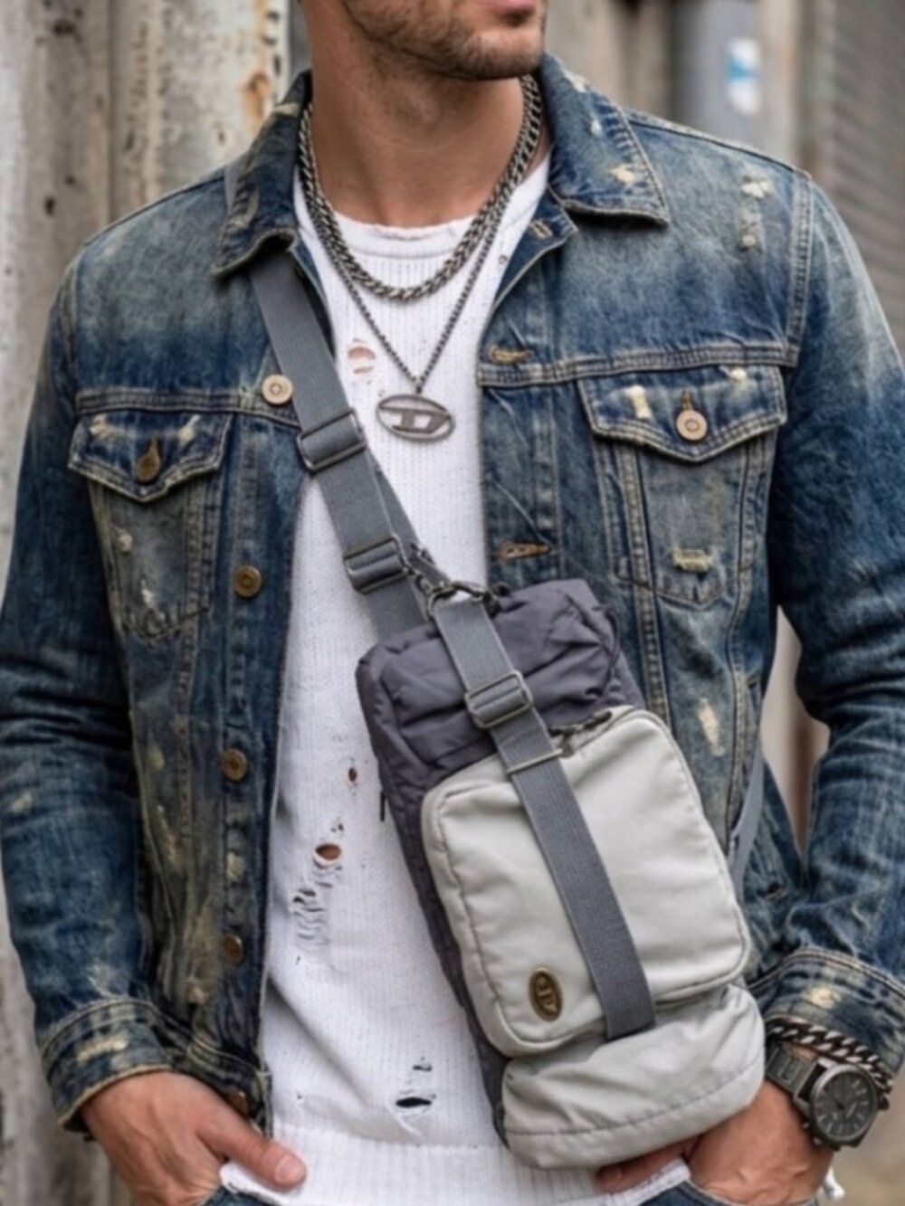 DIESEL Blue Utility Crossbody Pouch In T6030